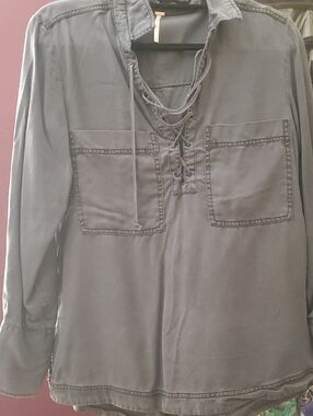 Free People Lace-Up Tunic Top - Slate Blue